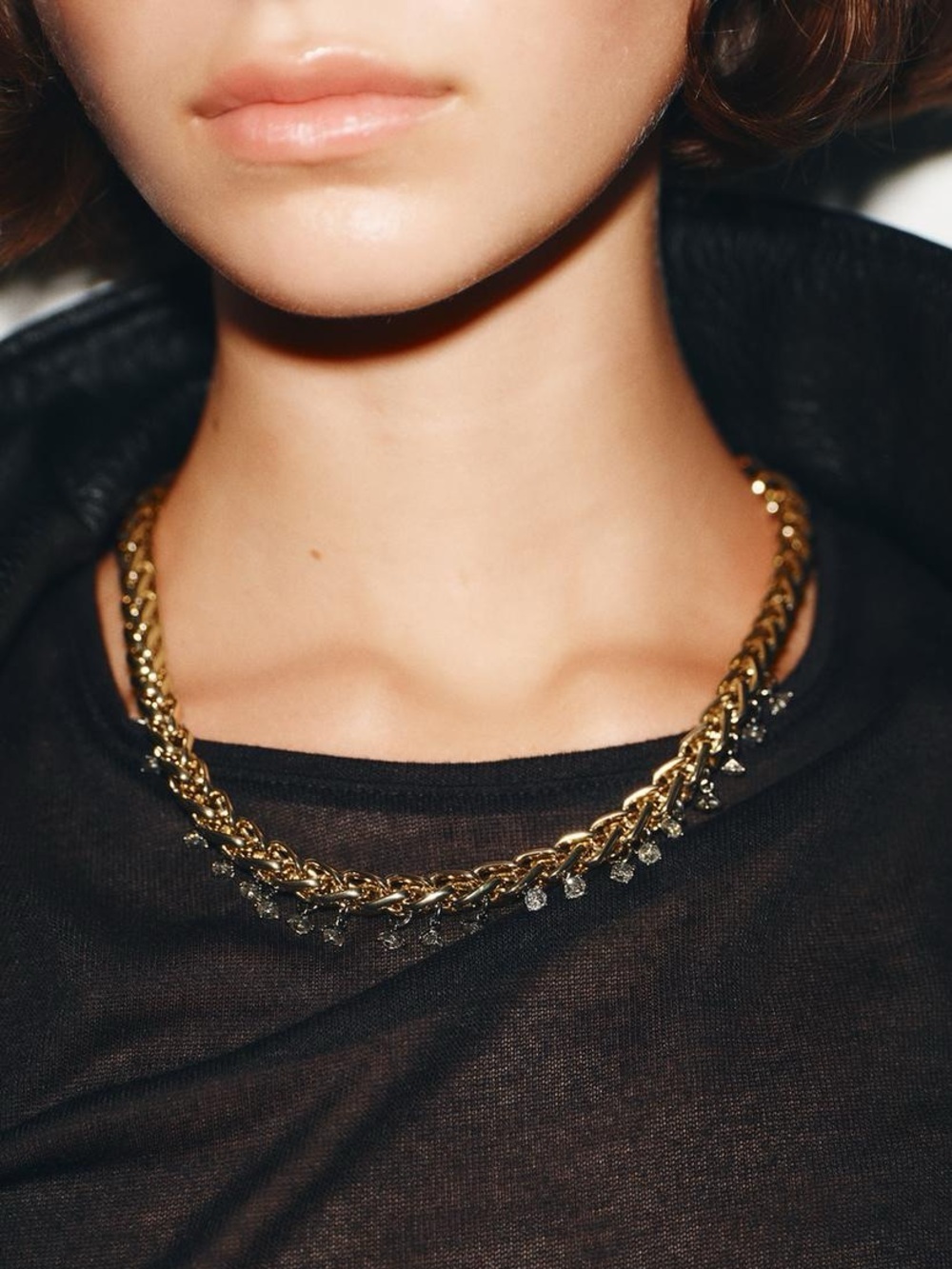 Zara Gold-Tone Chain Necklace with Crystal Drops